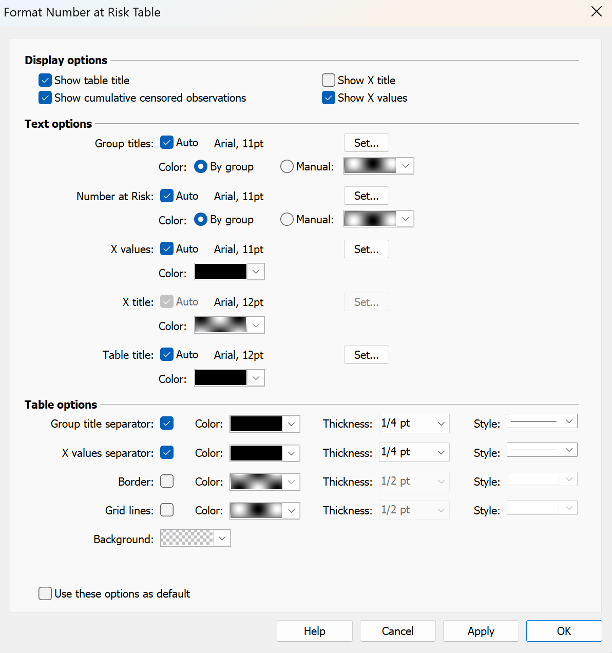 Number at risk - Format dialog