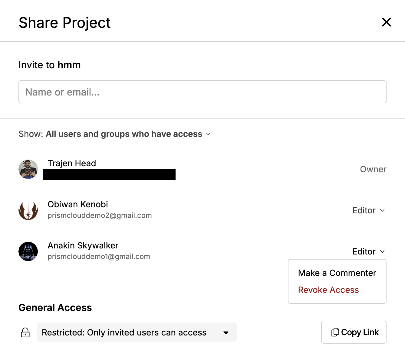 Share Modal Change Permissions